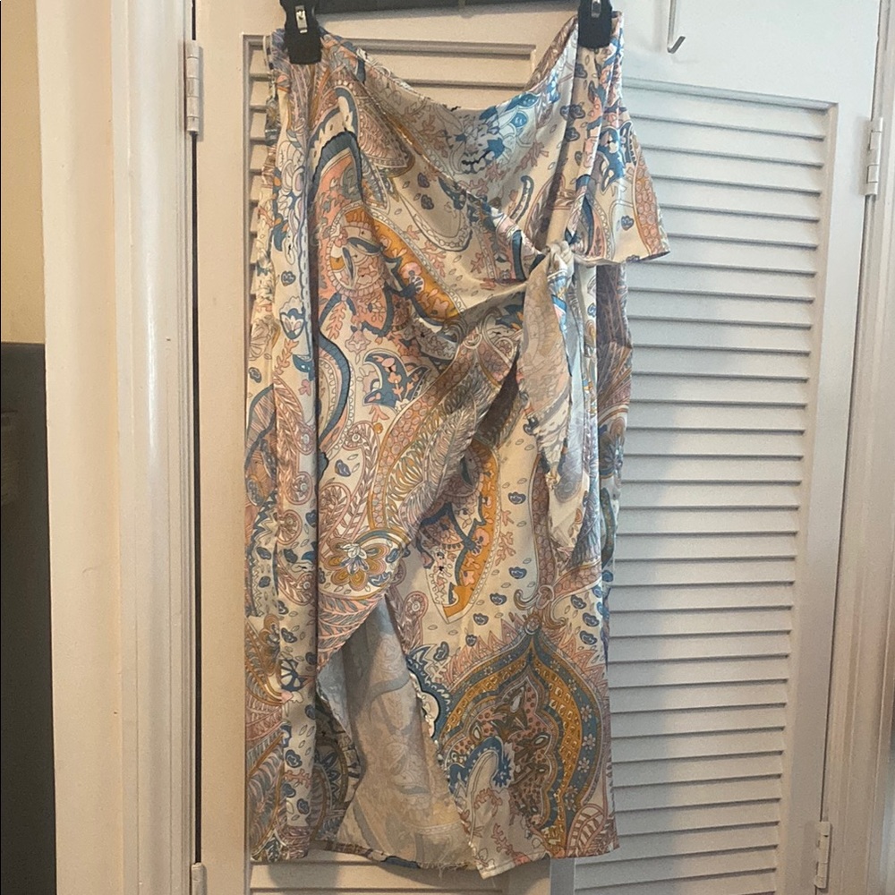 Paisley faux Wrap Skirt in Blue and Tan